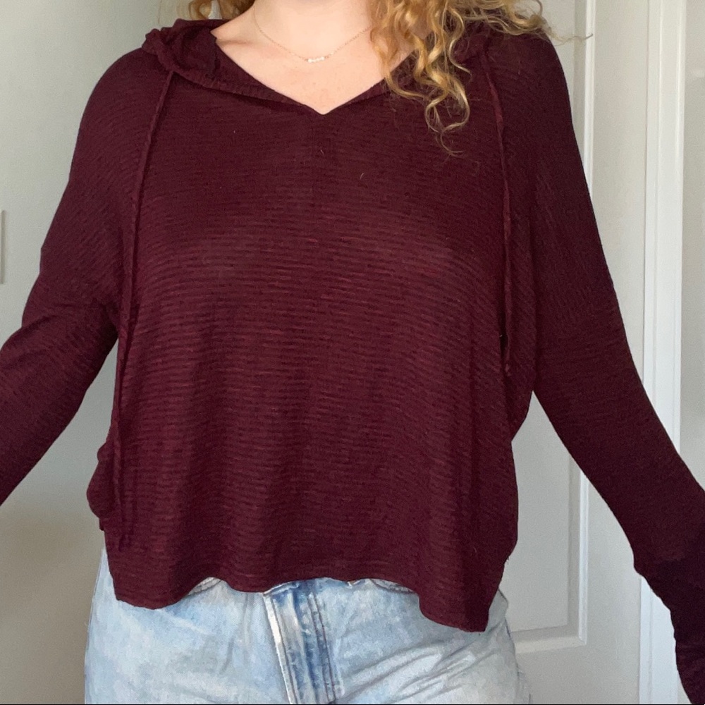 Maroon/Black Long Sleeve Thin Hoodie